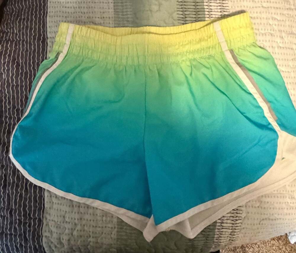 Athletic Works Women's Ombre Yellow to Teal Athletic Running Shorts